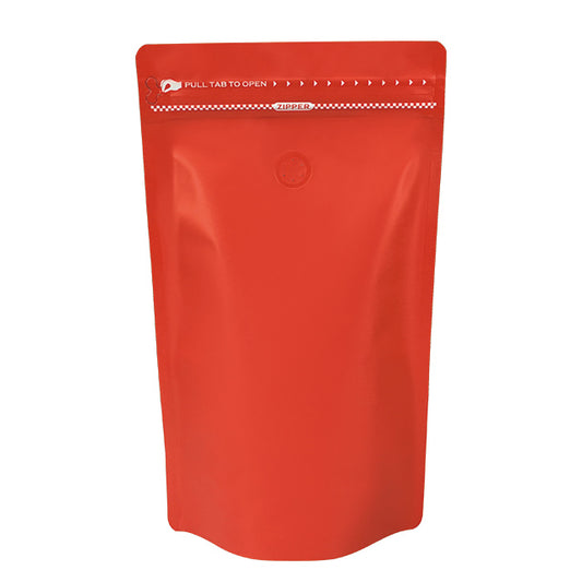 bolsa de café roja doy pack con zipper y válvula desgasificadora