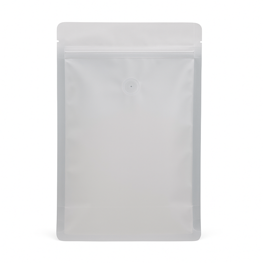 Bolsa para Café de especialidad 250g: Blanca con franja Gris 250ud Base plana Reciclable