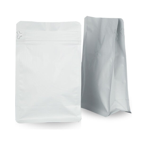 Bolsa de cafe base plana blanca 250 gramos 