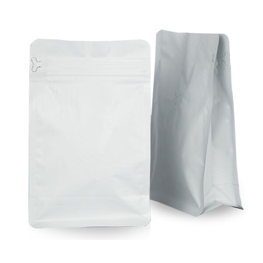 Bolsa de cafe base plana blanca 250 gramos 