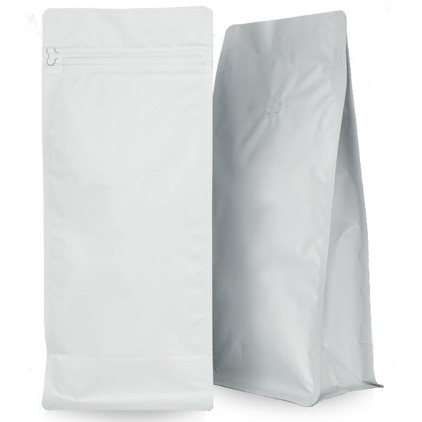 Bolsa de café blanca 1 kg con base plana 