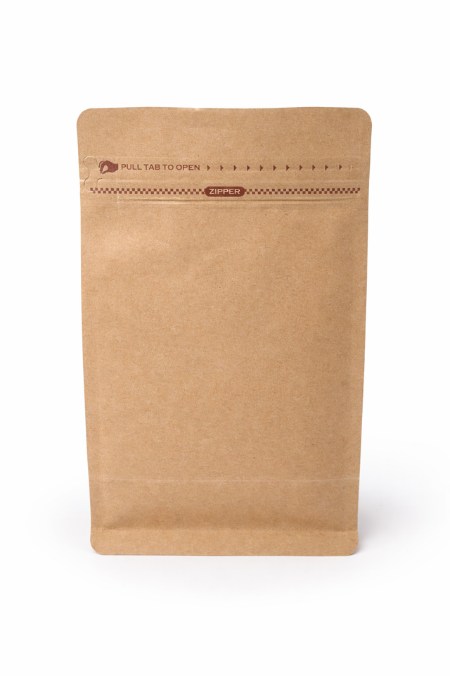 Bolsas para café Kraft 250g Base Plana con aluminio, válvula y zip