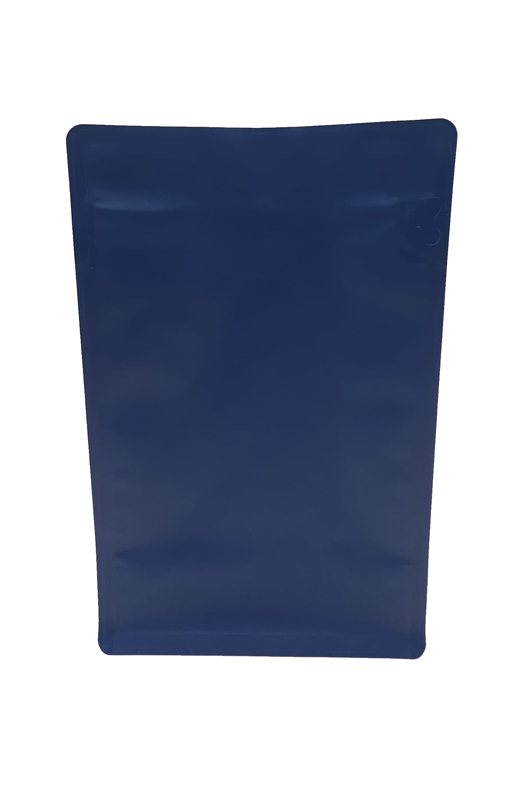 Bolsa para café azul oscuro 250g base plana con aluminio — vista del cierre