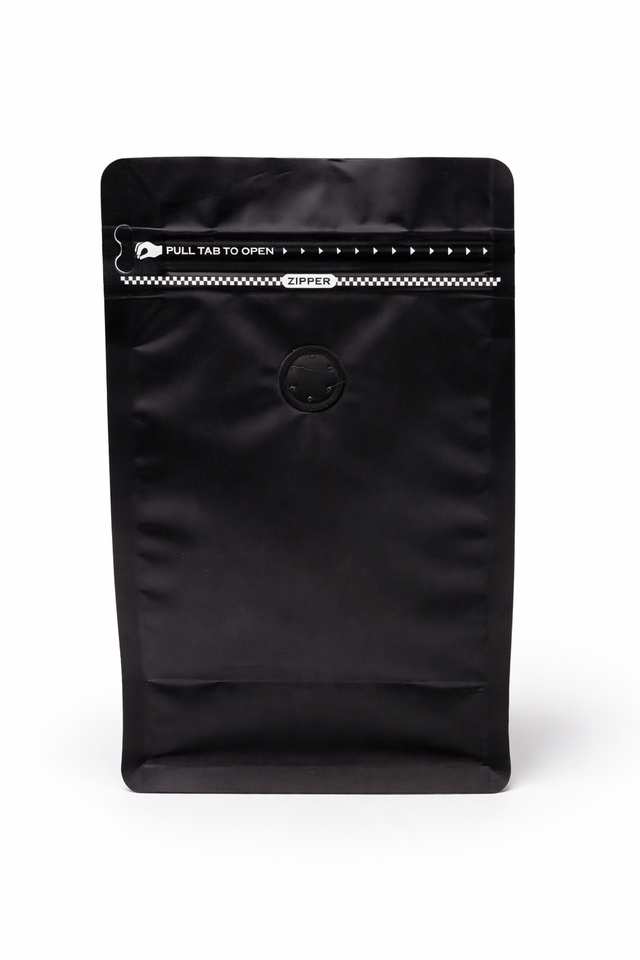 Bolsas para café Negro Mate 250g Base Plana con aluminio, válvula y zip