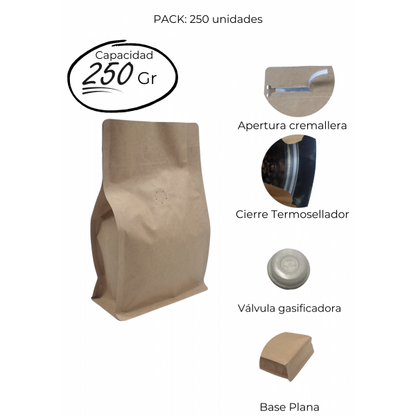 Coffee bags: Kraft Paper 250g Flat Base - With Aluminum 250 units