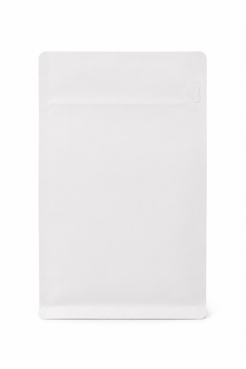 Bolsa para café kraft blanco 250g base plana — vista trasera