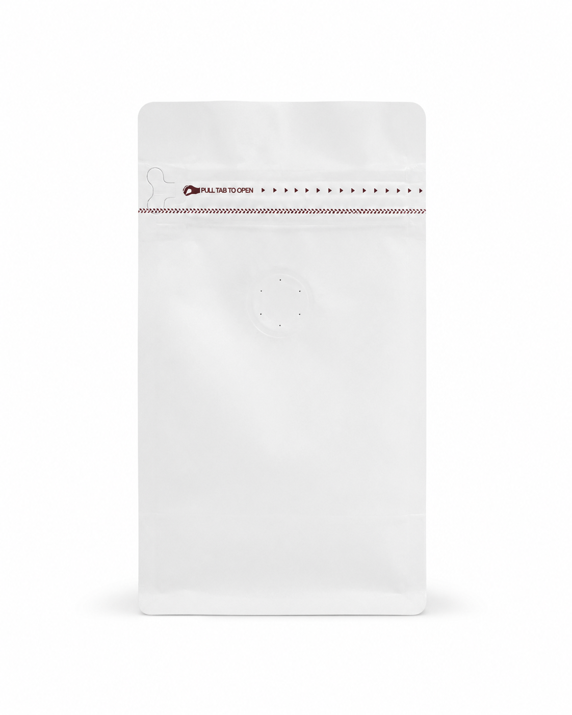 Bolsa para café kraft blanco 100g base plana con válvula y cierre zip — vista frontal