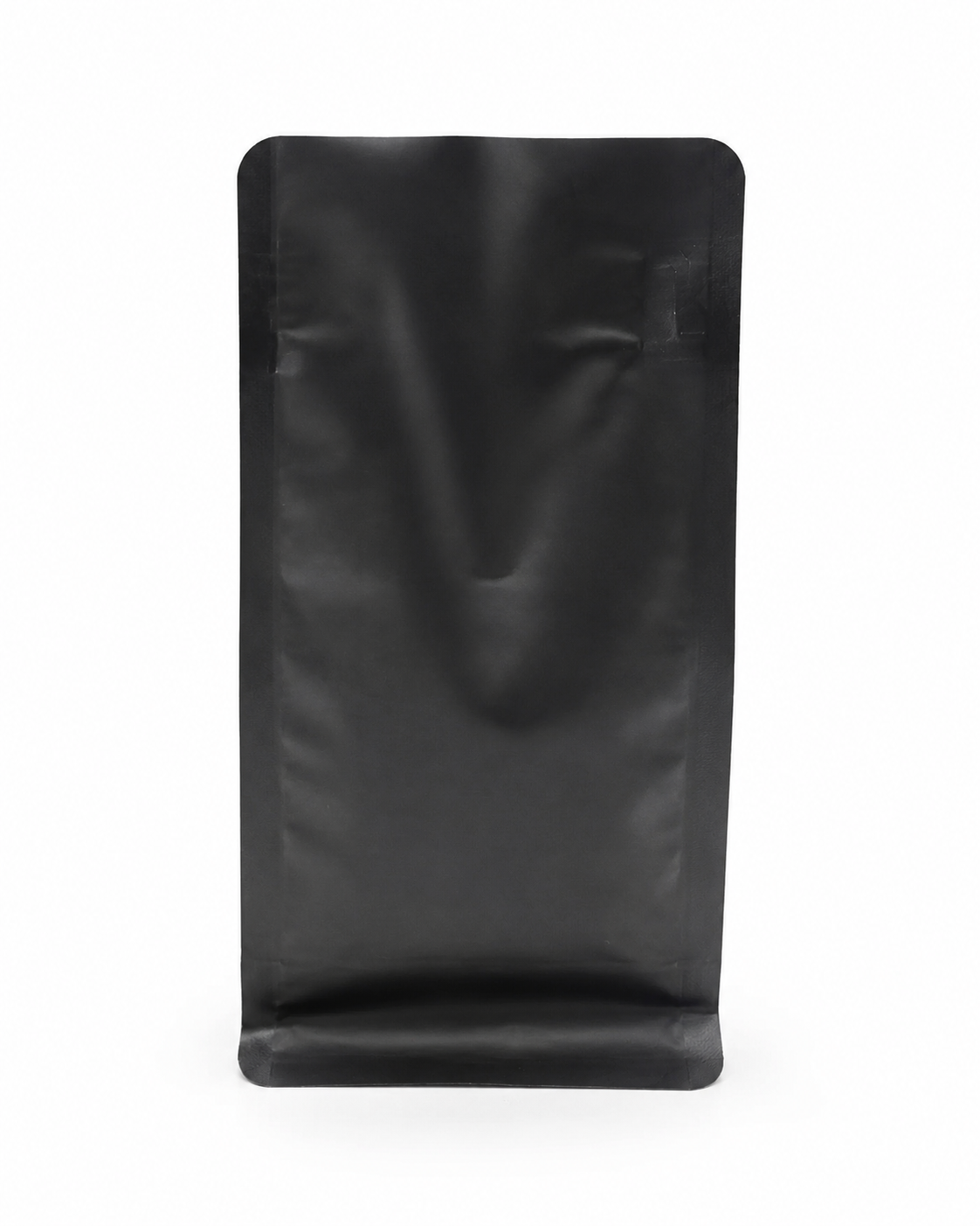 Bolsa negra mate 100g base plana para café — parte delantera